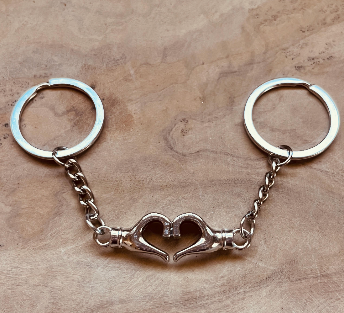 Best Friends Keychain Set of 2 Magnetic Hand Heart Keychains Friendship Gift, Bag Charms, BFF