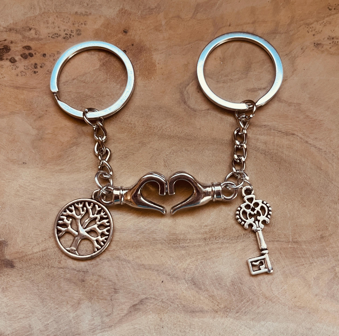 Best Friends Keychain Set of 2 Magnetic Hand Heart Keychains Friendship Gift, Bag Charms, BFF