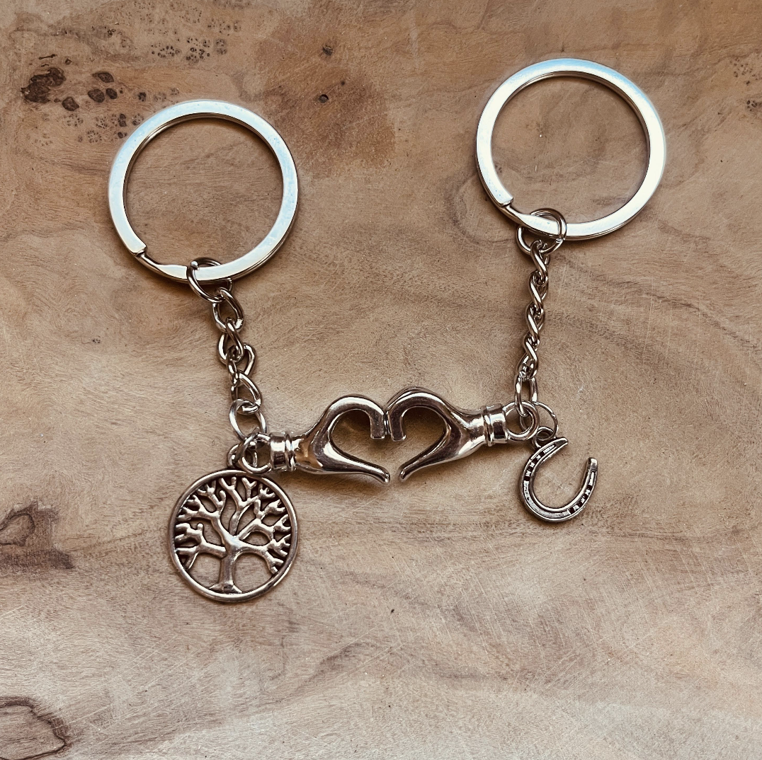 Best Friends Keychain Set of 2 Magnetic Hand Heart Keychains Friendship Gift, Bag Charms, BFF