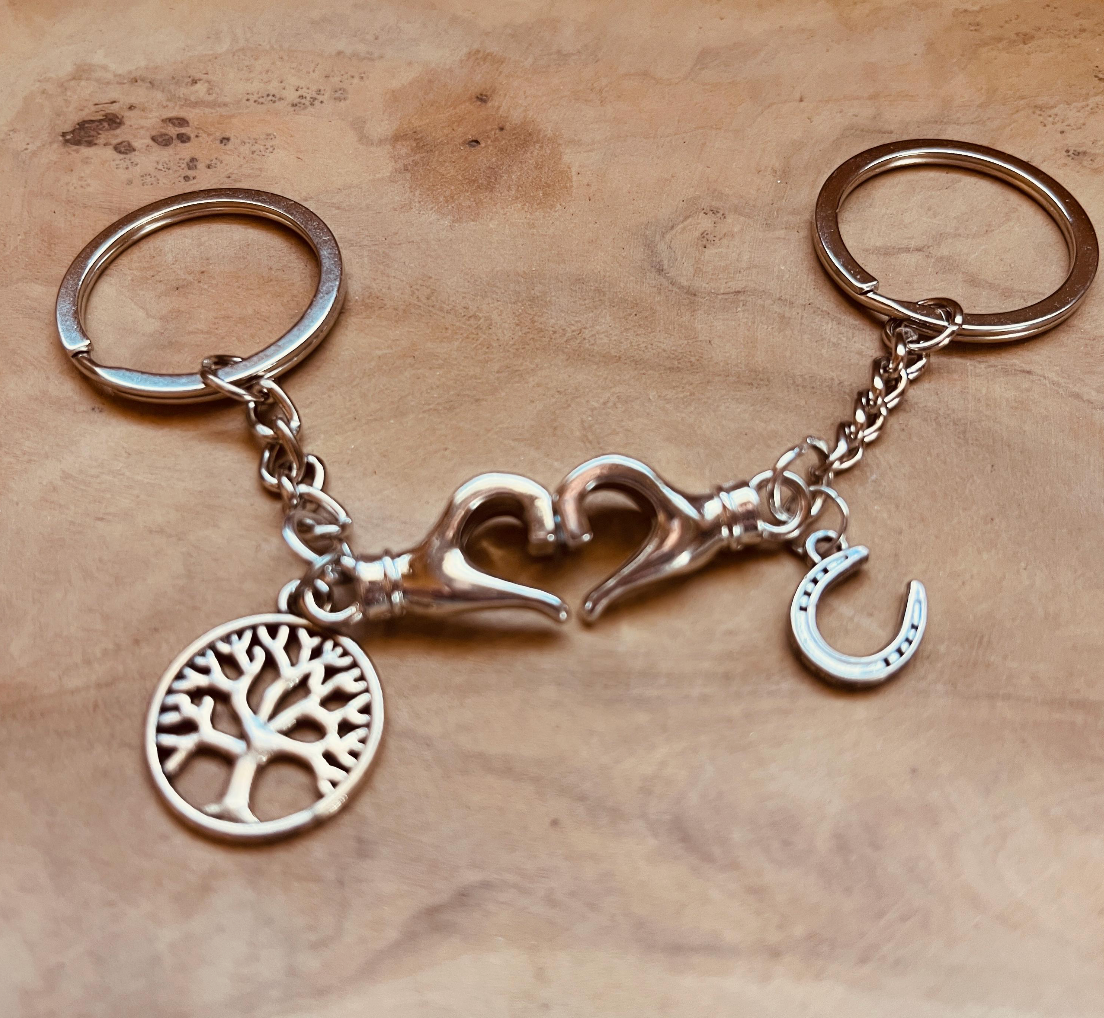 Best Friends Keychain Set of 2 Magnetic Hand Heart Keychains Friendship Gift, Bag Charms, BFF