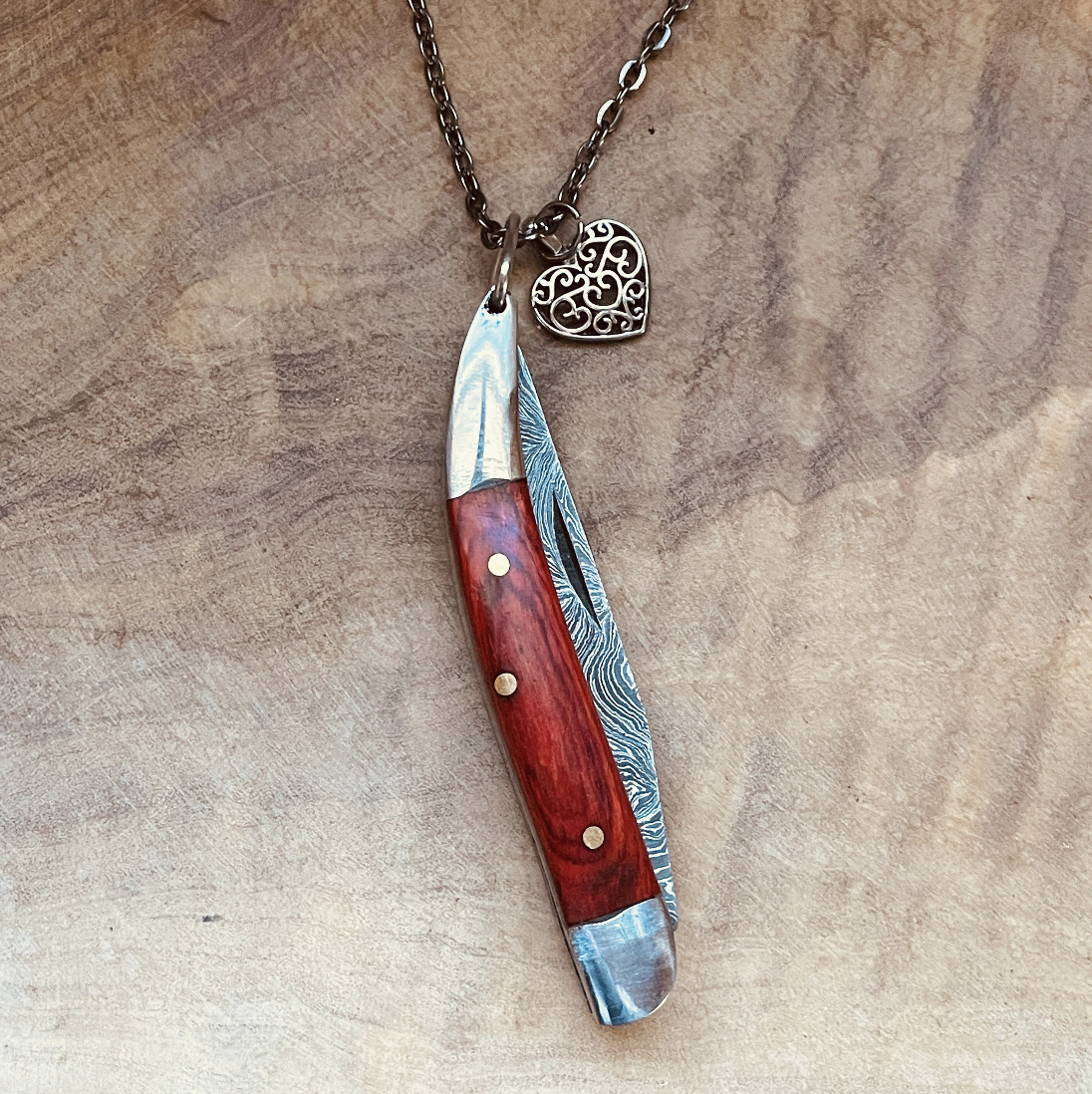 Damascus Knife Necklace or Keychain Mini Blade Pendant Custom Chain Charm Statement Jewelry