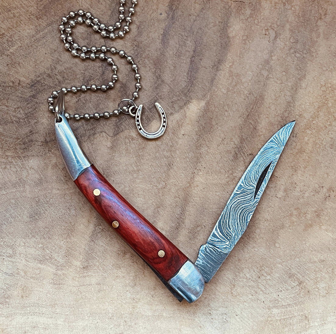 Damascus Knife Necklace or Keychain Mini Blade Pendant Custom Chain Charm Statement Jewelry