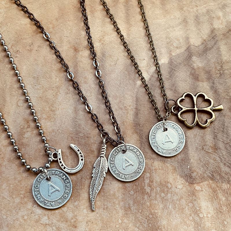 Atlantic City Transit Token Necklace, Lucky Pendant, Vintage AC Transportation Coin Jewelry, Custom Chain and Charm