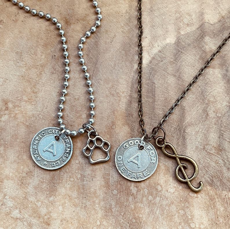 Atlantic City Transit Token Necklace, Lucky Pendant, Vintage AC Transportation Coin Jewelry, Custom Chain and Charm