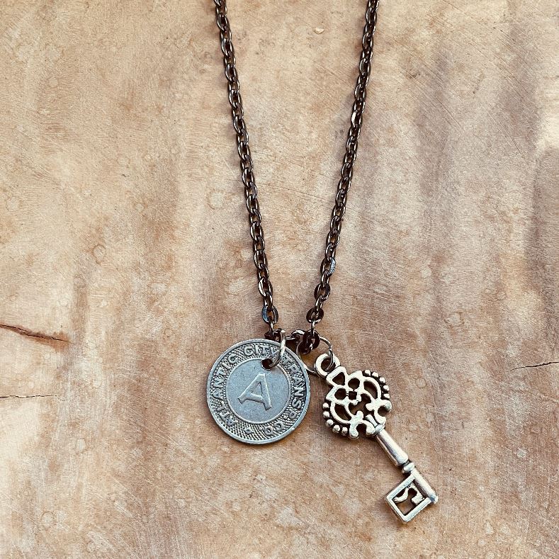 Atlantic City Transit Token Necklace, Lucky Pendant, Vintage AC Transportation Coin Jewelry, Custom Chain and Charm