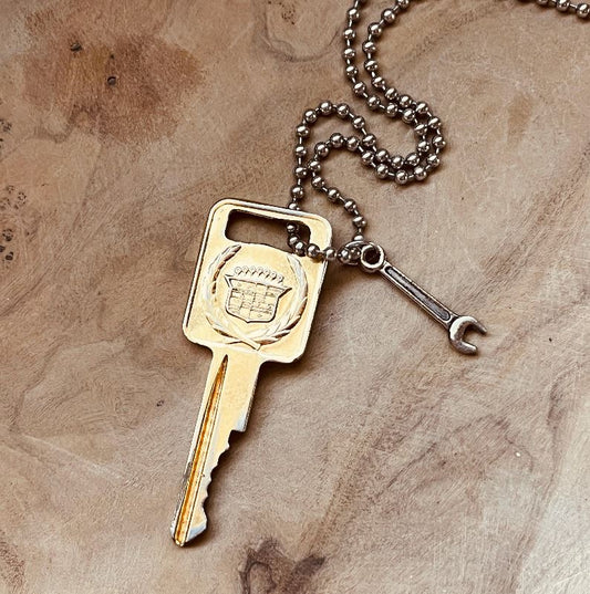 Vintage Cadillac Key Necklace, Escalade, DeVille, Eldorado, Fleetwood, Seville, Classic Cadillac Keychain Jewelry