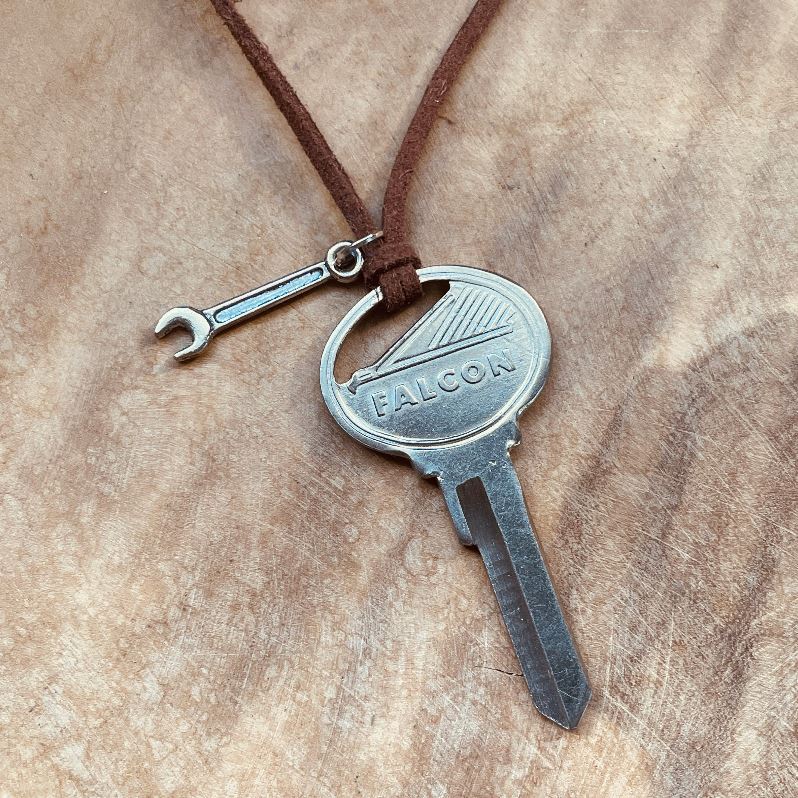 Vintage Ford Falcon Key Necklace, Classic Ford Falcon Keychain Jewelry, Custom Chain and Charm