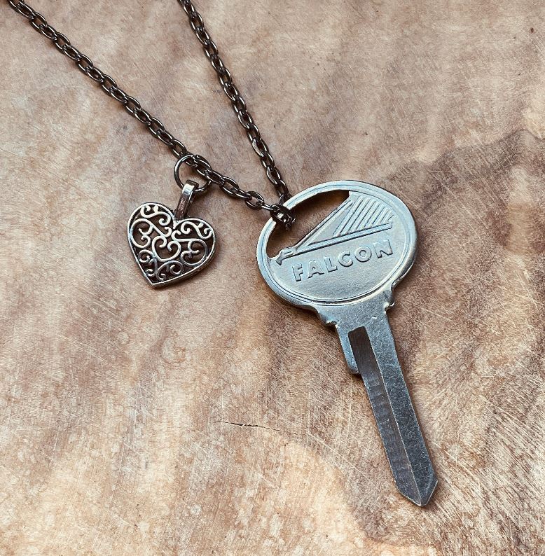 Vintage Ford Falcon Key Necklace, Classic Ford Falcon Keychain Jewelry, Custom Chain and Charm