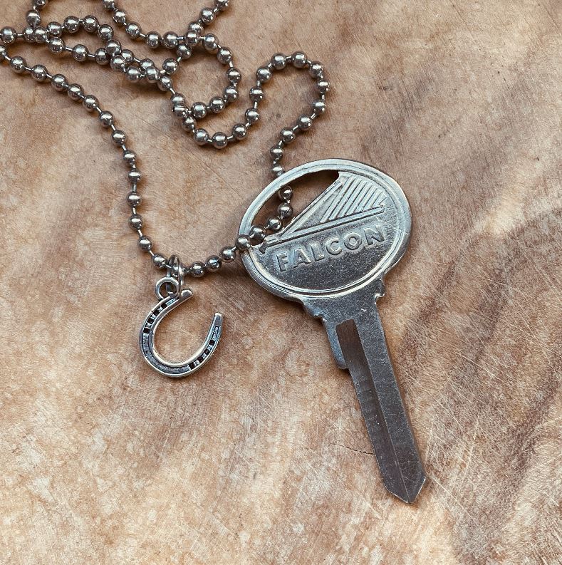 Vintage Ford Falcon Key Necklace, Classic Ford Falcon Keychain Jewelry, Custom Chain and Charm