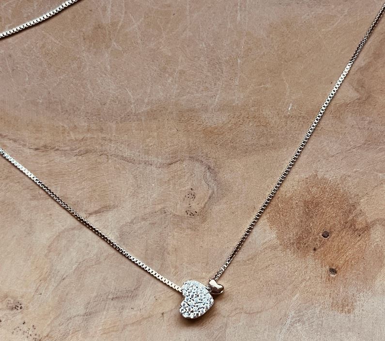 Dainty Heart Necklace, Double Heart Pendant, Crystal Pave Heart Necklace, Minimalist Everyday Jewelry, Gift for Her, Silver Heart Pendant