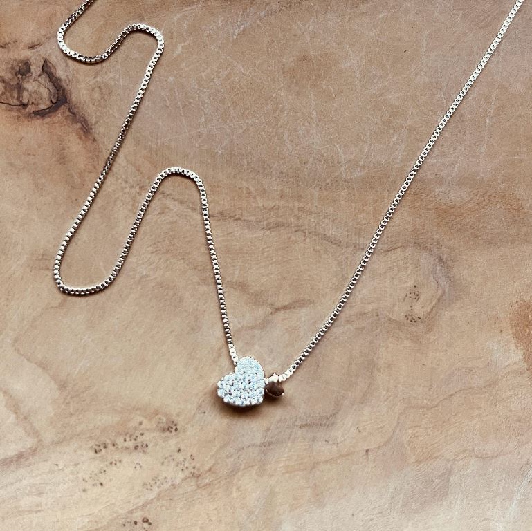 Dainty Heart Necklace, Double Heart Pendant, Crystal Pave Heart Necklace, Minimalist Everyday Jewelry, Gift for Her, Silver Heart Pendant