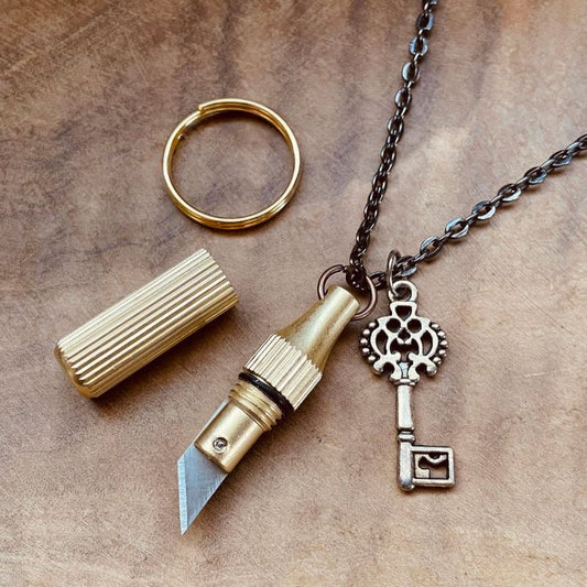 Mini Blade Necklace or Keychain, Brass Utility Knife Pendant, Functional Pendant, Personalized Charm Necklace, Everyday Carry Jewelry