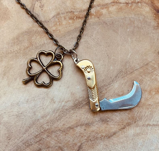 Mini Knife Necklace or Keychain, Vintage Style Pocket Knife Pendant with Custom Chain & Charm