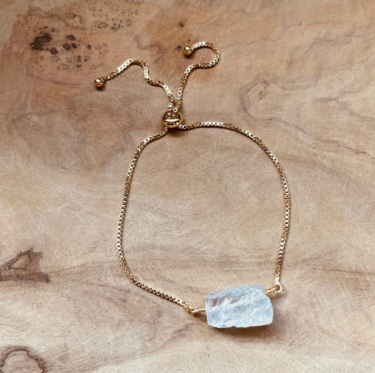 Adjustable Moonstone Bracelet – Dainty Gold Chain with Genuine Raw Moonstone, Minimalist Jewelry, Gift for Her