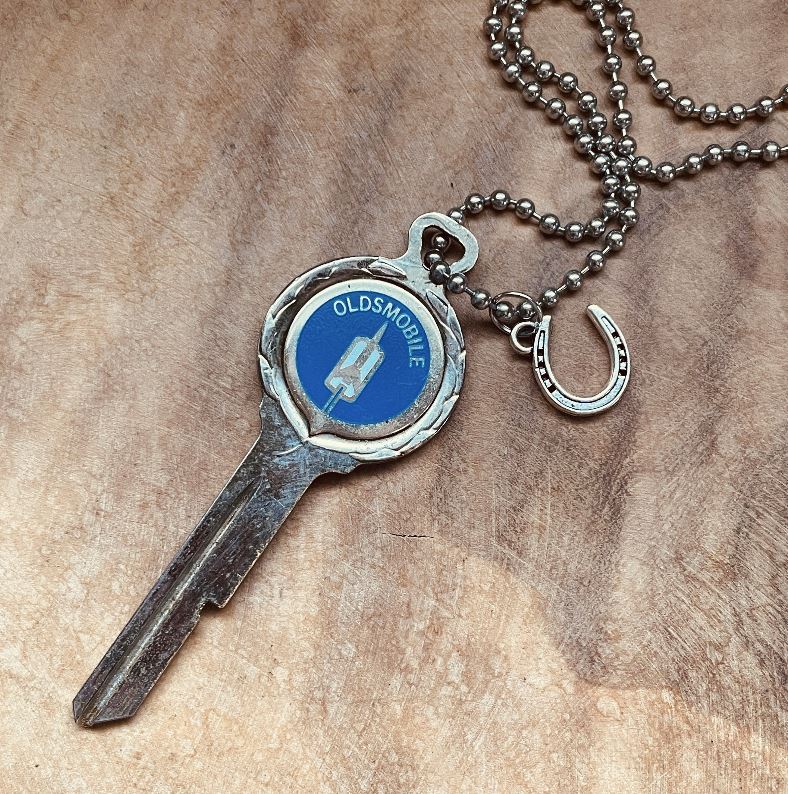 Vintage Oldsmobile Crest Key Necklace, Cutlass Delta 88 Toronado 442, Classic Oldsmobile Keychain Jewelry