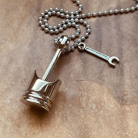 Piston Necklace Engine Jewelry Automotive Charm Necklace Keychain Rear View Mirror Car Gift