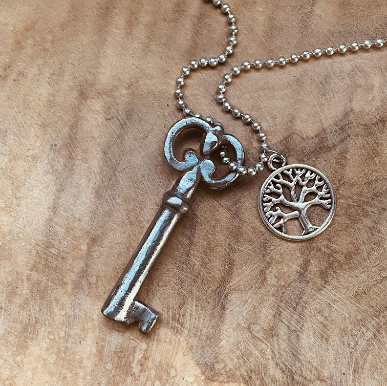 Authentic Vintage Skeleton Key Necklace or Keychain, Antique Skeleton Key Jewelry, Custom Chain & Charm (Copy)