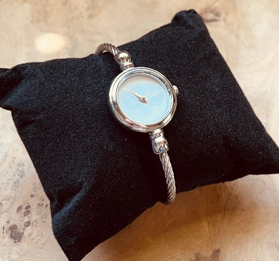 Silver Rope Bangle Watch, Round Bezel Watch, Pointer Quartz, White & Silver, Adjustable, Bracelet Stack, Minimalist, Retro Style, Dainty, Elegant Twist Band