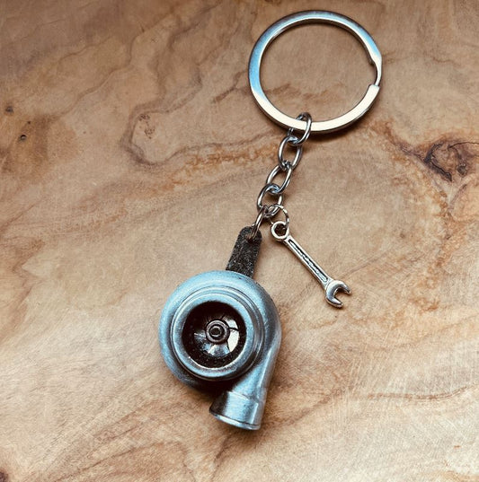 Turbo Keychain with Mini Wrench Charm, Car Enthusiast Gift, Mechanic Keychain, Turbocharger Accessory