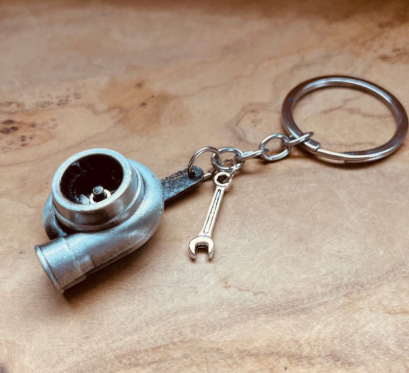 Turbo Keychain with Mini Wrench Charm, Car Enthusiast Gift, Mechanic Keychain, Turbocharger Accessory