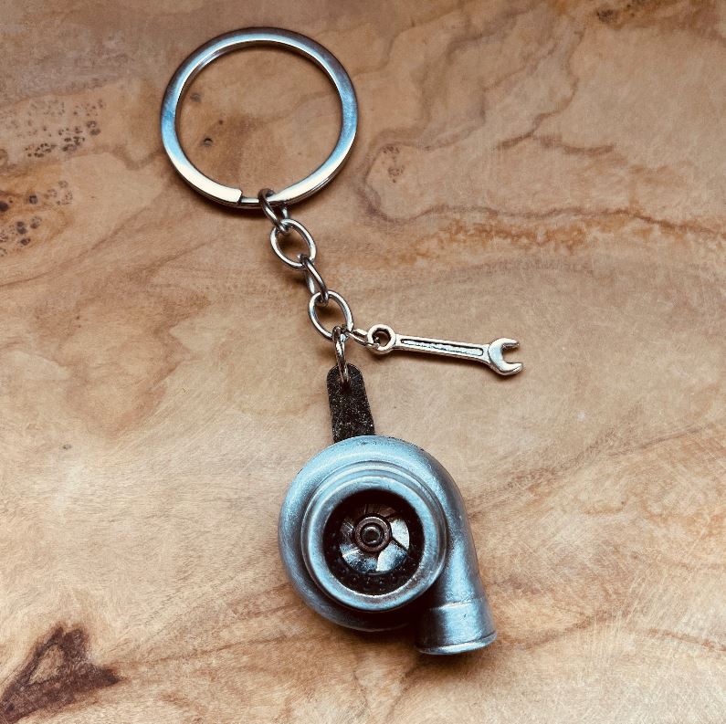 Turbo Keychain with Mini Wrench Charm, Car Enthusiast Gift, Mechanic Keychain, Turbocharger Accessory