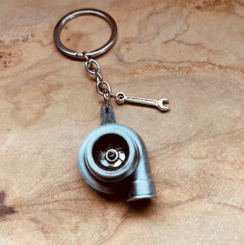 Turbo Keychain with Mini Wrench Charm, Car Enthusiast Gift, Mechanic Keychain, Turbocharger Accessory