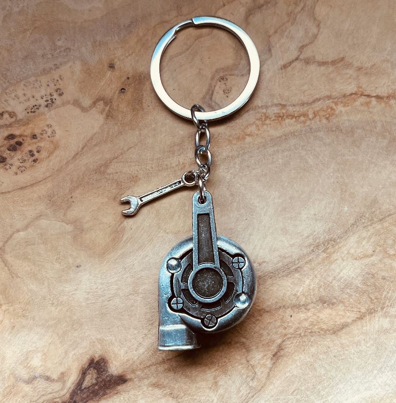 Turbo Keychain with Mini Wrench Charm, Car Enthusiast Gift, Mechanic Keychain, Turbocharger Accessory